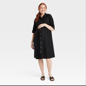 BLACK XL elbow sleeeve MATERNITY linen shirt dress